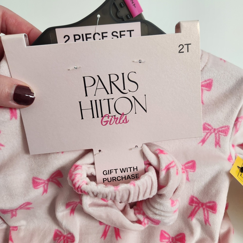 NWT Toddler Girls 2T Pink Velour Bow Pajama Sleepwear 3 Piece Set‎ - Picture 3 of 8